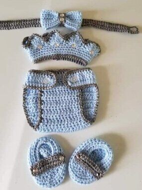 Crochet Baby Boy Prince Diaper Cover Outfit Photo Prop